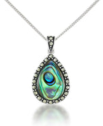 Load image into Gallery viewer, Sterling Silver_Tori Hill® Genuine Abalone and Marcasite Teardrop Pendant 18"_I_Heart_1