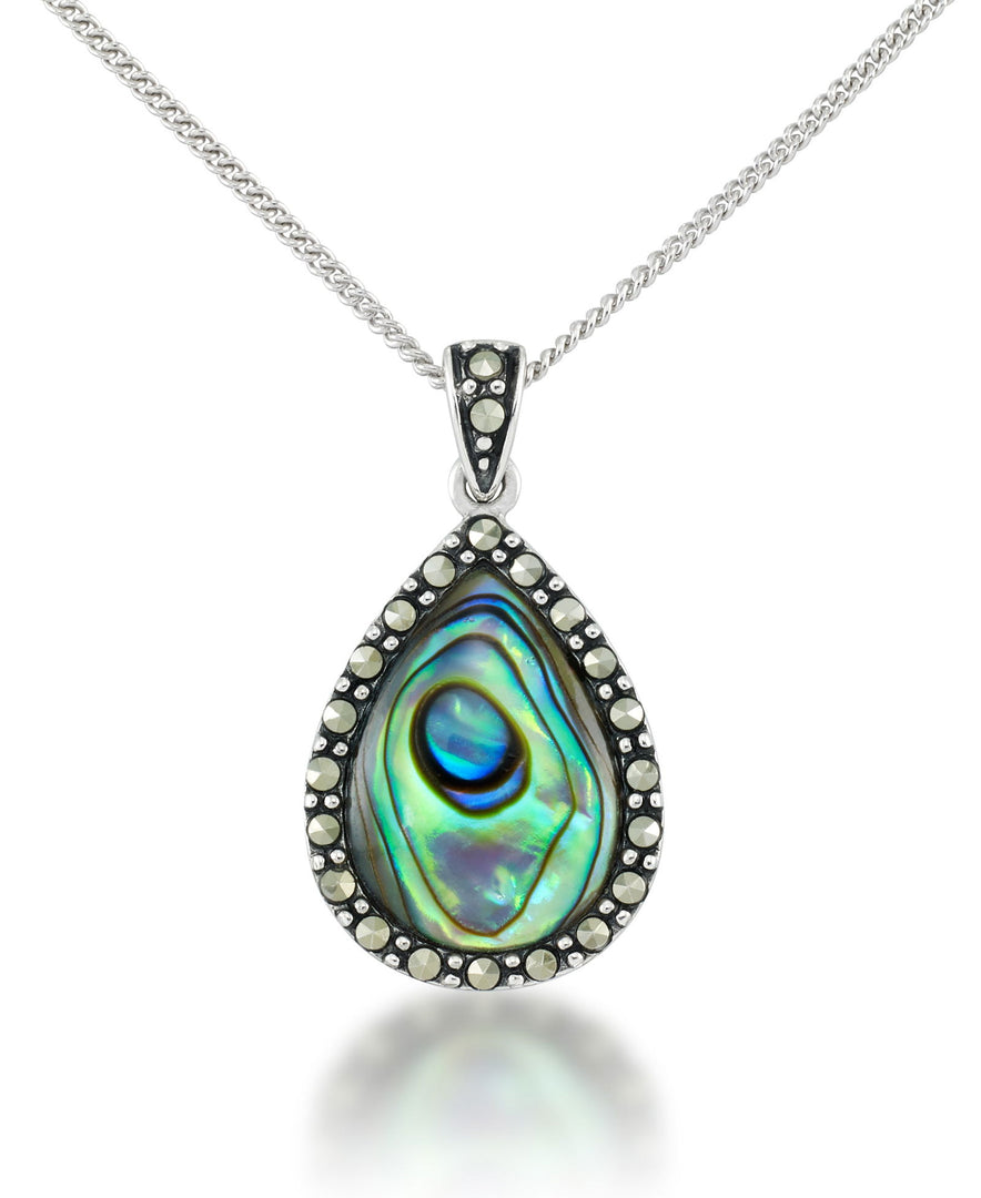 Sterling Silver_Tori Hill® Genuine Abalone and Marcasite Teardrop Pendant 18"_I_Heart_1