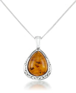 Load image into Gallery viewer, Sterling Silver_Amber Rosa™ Genuine Amber Bold Teardrop Pendant 18" - iHeart Jewels I_Heart_1