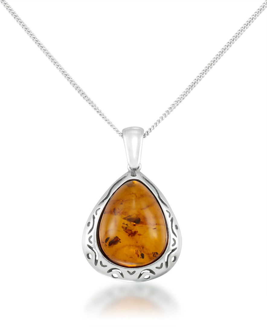 Sterling Silver_Amber Rosa™ Genuine Amber Bold Teardrop Pendant 18" - iHeart Jewels I_Heart_1