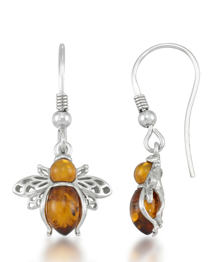 Sterling Silver_Amber Rosa™ Genuine Amber Bumble Bee Dangle Earrings - iHeart Jewels_I_Heart_1