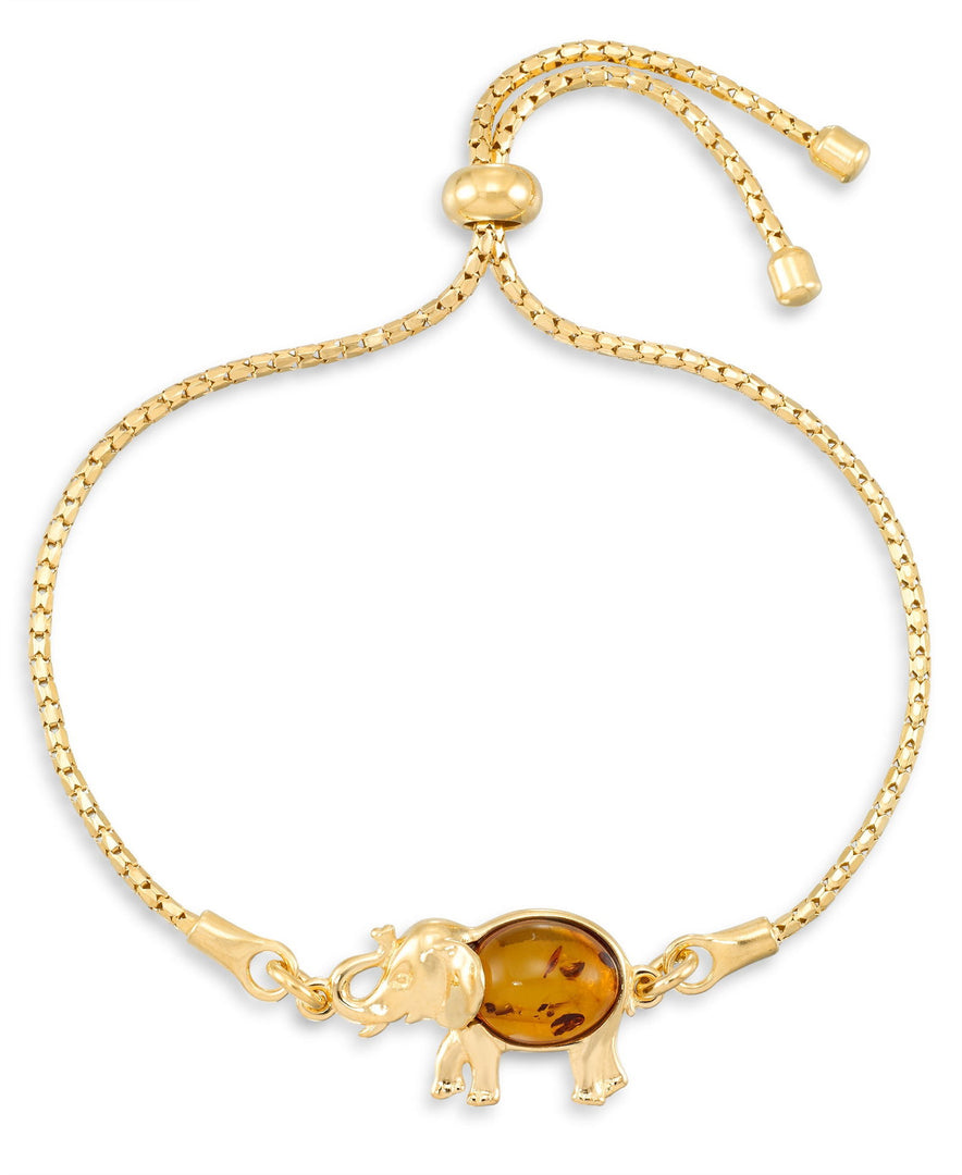 18K Yellow Gold over Sterling Silver_Amber Rosa™ Genuine Amber Elephant Bolo Adjustable Bracelet - iHeart Jewels_I_Heart_1