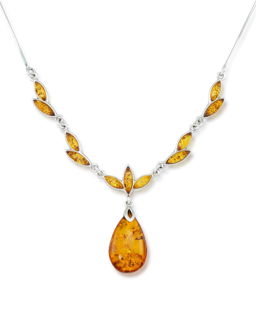 Sterling Silver_Amber Rosa™ Genuine Amber Teardrop Adjustable Necklace 18" with 1" Extender - iHeart Jewels_I_Heart_1