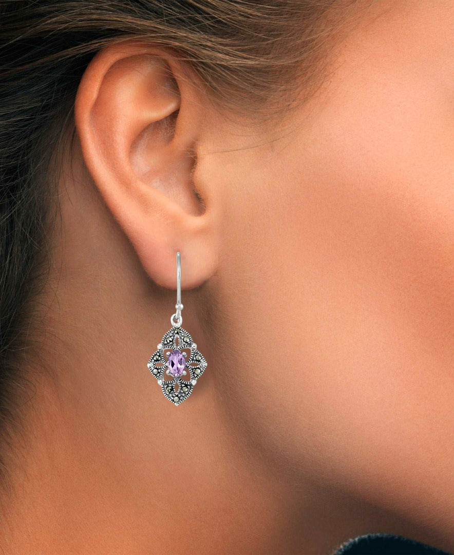 Sterling Silver_Tori Hill® Genuine Amethyst and  Marcasite Flower Dangle Earrings_I_Heart_1