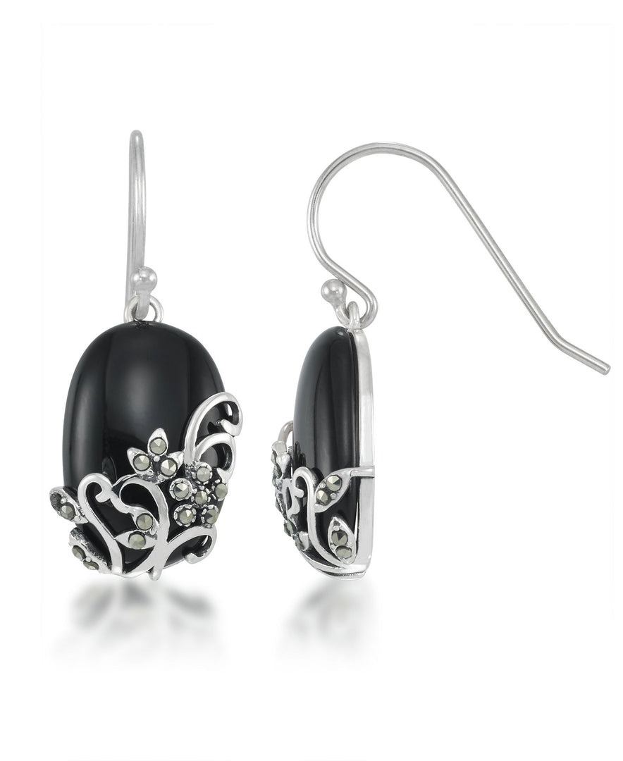 Sterling Silver_Tori Hill® Genuine Black Onyx and Marcasite Oval Dangle Earrings_I_Heart_1