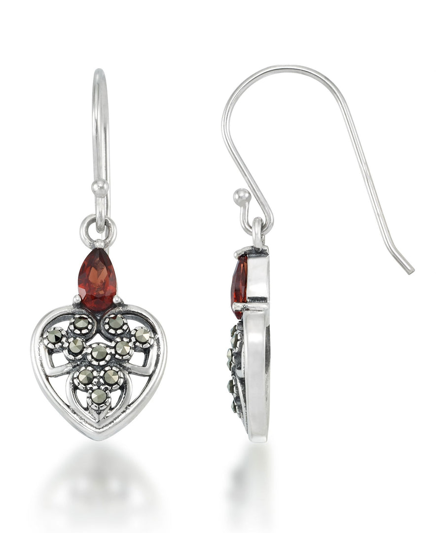 Sterling Silver_Tori Hill® Genuine Garnet and Marcasite Heart Dangle Earrings_I_Heart_1