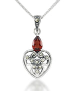 Load image into Gallery viewer, Sterling Silver_Tori Hill® Genuine Garnet and Marcasite Heart Dangle Pendant 18"_I_Heart_1