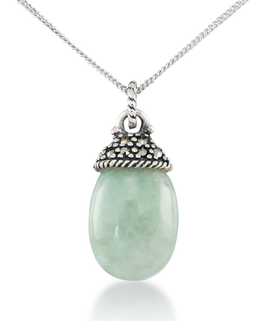 Sterling Silver_Tori Hill® Genuine Jade and Marcasite Teardrop Pendant 18"_I_Heart_1