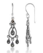 Load image into Gallery viewer, Sterling Silver_Tori Hill® Genuine Marcasite Chandelier Dangle Earrings_I_Heart_1
