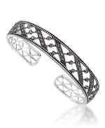 Load image into Gallery viewer, Sterling Silver_Tori Hill® Genuine Marcasite Criss Cross Cuff Bangle Bracelet_I_Heart_1