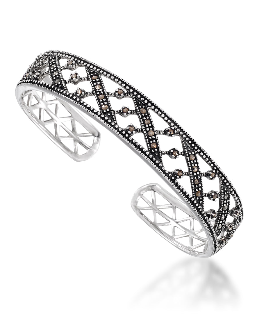 Sterling Silver_Tori Hill® Genuine Marcasite Criss Cross Cuff Bangle Bracelet_I_Heart_1