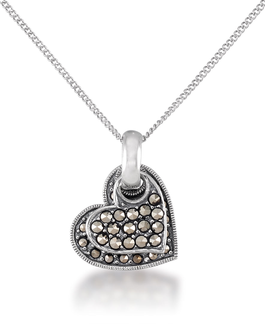 Sterling Silver_Tori Hill® Genuine Marcasite Double Hearts Pendant, 18" Chain_I_Heart_1