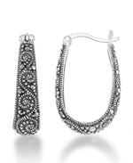 Load image into Gallery viewer, Sterling Silver_Tori Hill® Genuine Marcasite Graduated Swirl Hoop Earrings_I_Heart_1