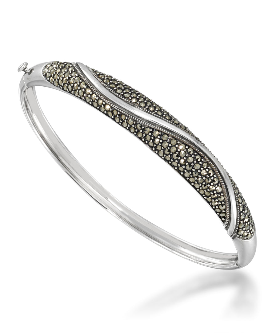Sterling Silver_Tori Hill® Genuine Marcasite Hinged Wave Bangle Bracelet_I_Heart_1