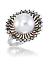 Load image into Gallery viewer, Sterling Silver_Tori Hill® Genuine Marcasite Large Simulated Pearl Ring_I_Heart_1