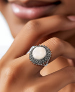 Load image into Gallery viewer, Sterling Silver_Tori Hill® Genuine Marcasite Large Simulated Pearl Ring_I_Heart_1