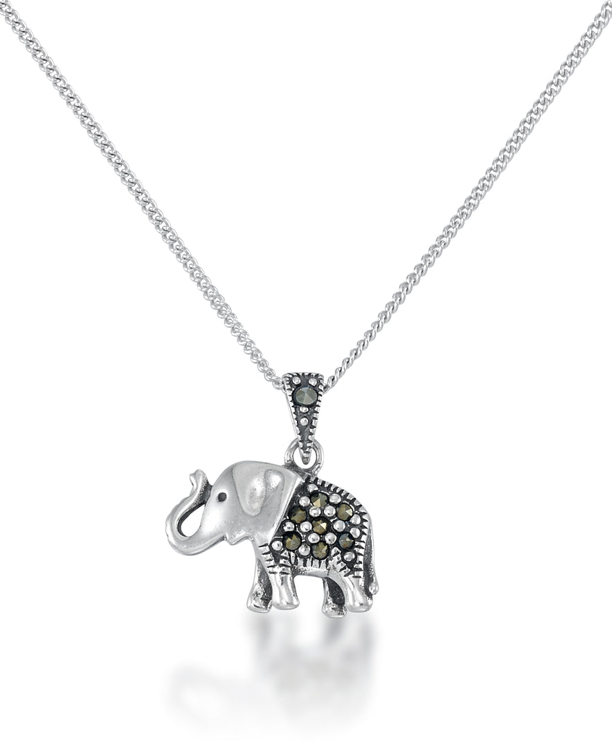 Sterling Silver_Tori Hill® Genuine Marcasite Lucky Elephant Pendant, 18" Chain_I_Heart_1