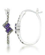 Cargar imagen en el visor de la galería, Sterling Silver_Simulated Amethyst_Tori Hill® Sterling Silver Genuine Marcasite Oval Hoop Earrings - iHeart Jewels_I_Heart_1