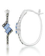 Load image into Gallery viewer, Blue Topaz_Tori Hill® Sterling Silver Genuine Marcasite and Simulated Blue Topaz Oval Hoop Earrings_I_Heart_1