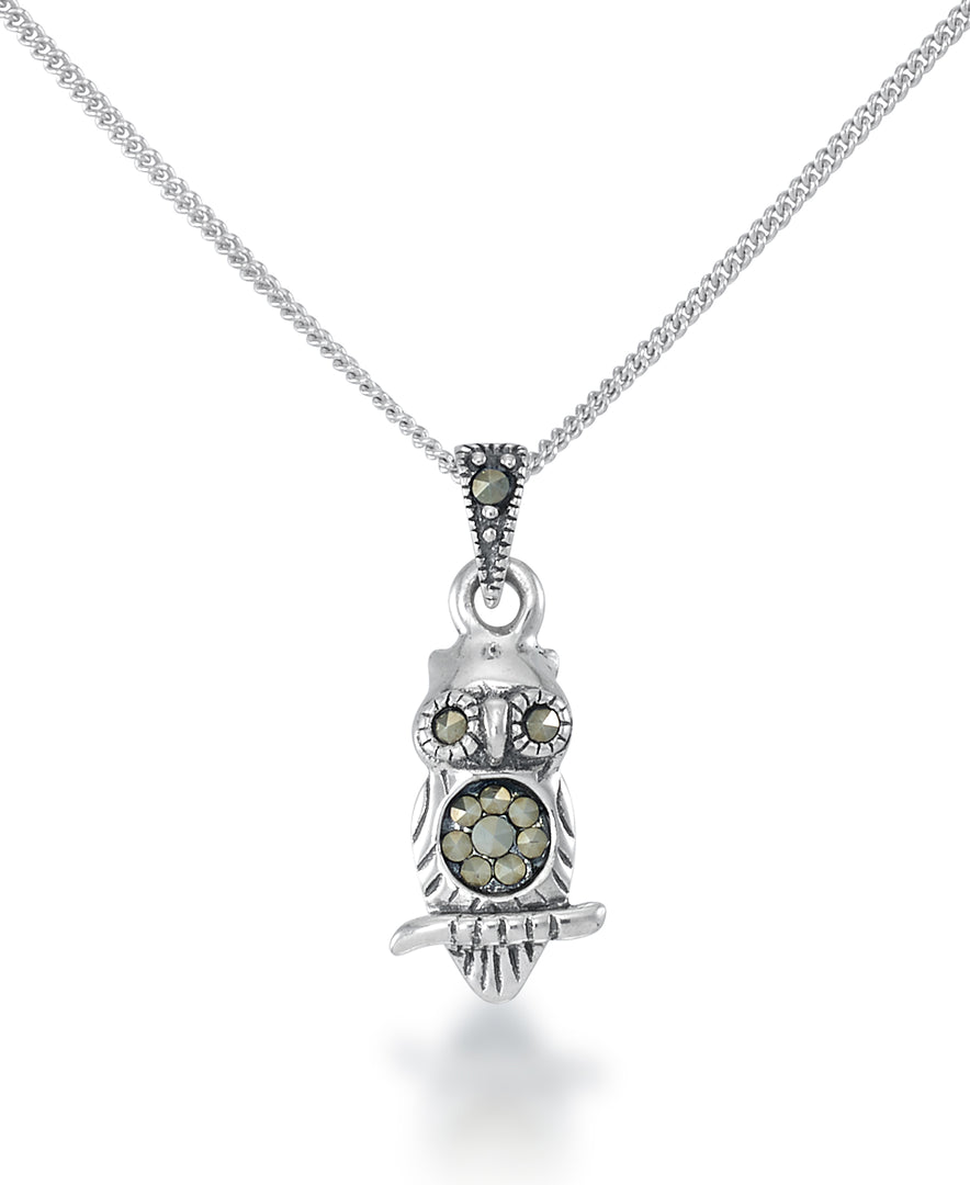 Sterling Silver_Tori Hill® Genuine Marcasite Owl Pendant, 18" Chain_I_Heart_1