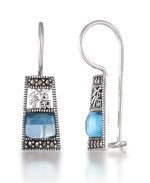 Load image into Gallery viewer, Sterling Silver_Tori Hill® Genuine Marcasite Simulated Aqua Dangle Earrings_I_Heart_1