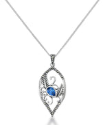 Load image into Gallery viewer, Sterling Silver_Tori Hill® Genuine Marcasite Simulated Blue Topaz Leaf Design Pendant, 18" Chain_I_Heart_1