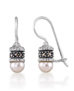 Load image into Gallery viewer, Sterling Silver_Tori Hill® Genuine Marcasite Simulated and Pearl Dangle Earrings_I_Heart_1