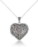 Load image into Gallery viewer, Sterling Silver_Tori Hill® Genuine Marcasite Victorian Heart Locket, 18" Chain_I_Heart_1