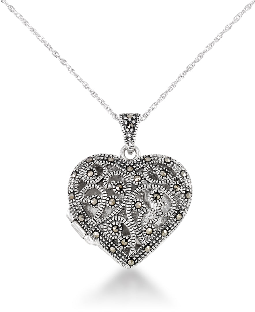 Sterling Silver_Tori Hill® Genuine Marcasite Victorian Heart Locket, 18" Chain_I_Heart_1