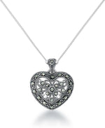 Load image into Gallery viewer, Sterling Silver_Tori Hill® Genuine Marcasite Victorian Heart Pendant, 18" Chain_I_Heart_1