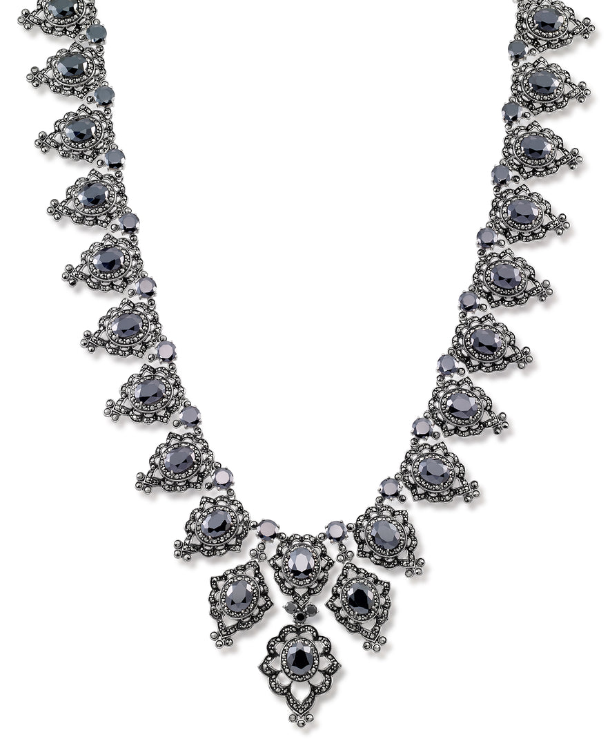Sterling Silver_Tori Hill® Genuine Marcasite Victorian Necklace with Brilliant Simulated Emeralds_I_Heart_1