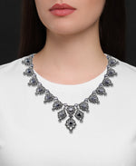 Load image into Gallery viewer, Sterling Silver_Tori Hill® Genuine Marcasite Victorian Necklace with Brilliant Simulated Emeralds_I_Heart_1