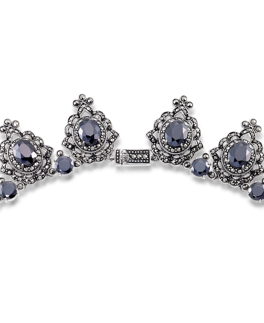 Sterling Silver_Tori Hill® Genuine Marcasite Victorian Necklace with Brilliant Simulated Emeralds_I_Heart_1