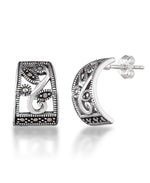 Load image into Gallery viewer, Sterling Silver_Tori Hill® Genuine Marcasite Vine Motif Demi Hoop Earrings_I_Heart_1