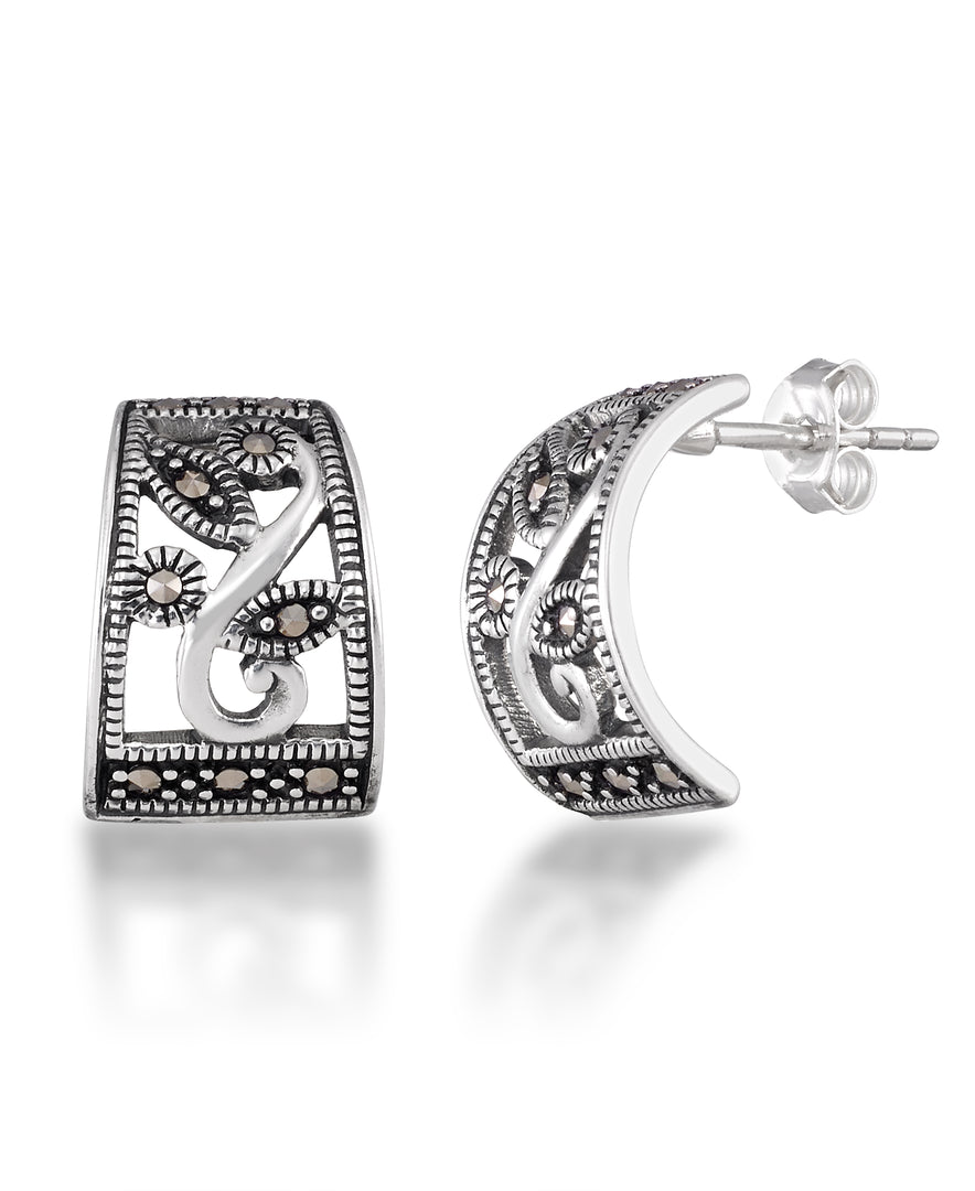 Sterling Silver_Tori Hill® Genuine Marcasite Vine Motif Demi Hoop Earrings_I_Heart_1