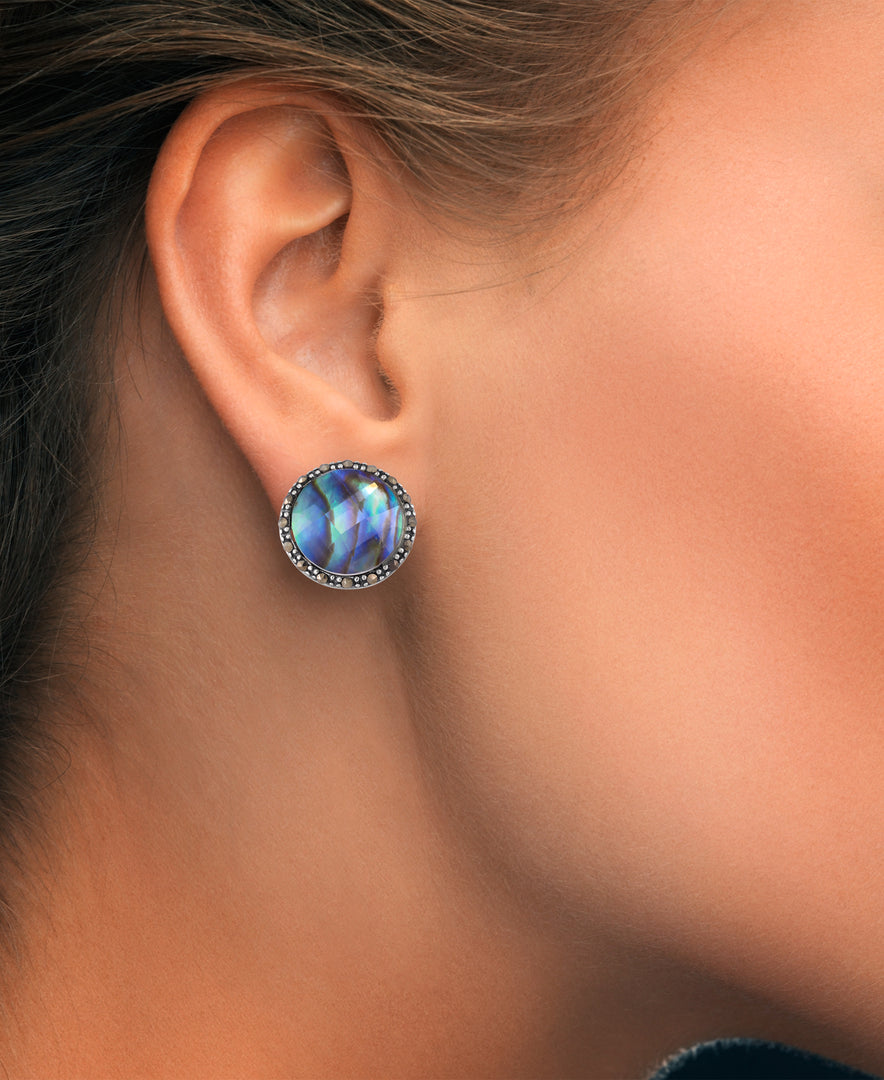 Sterling Silver_Tori Hill® Genuine Marcasite and Abalone Doublet Round Hallow Stud Earrings_I_Heart_1