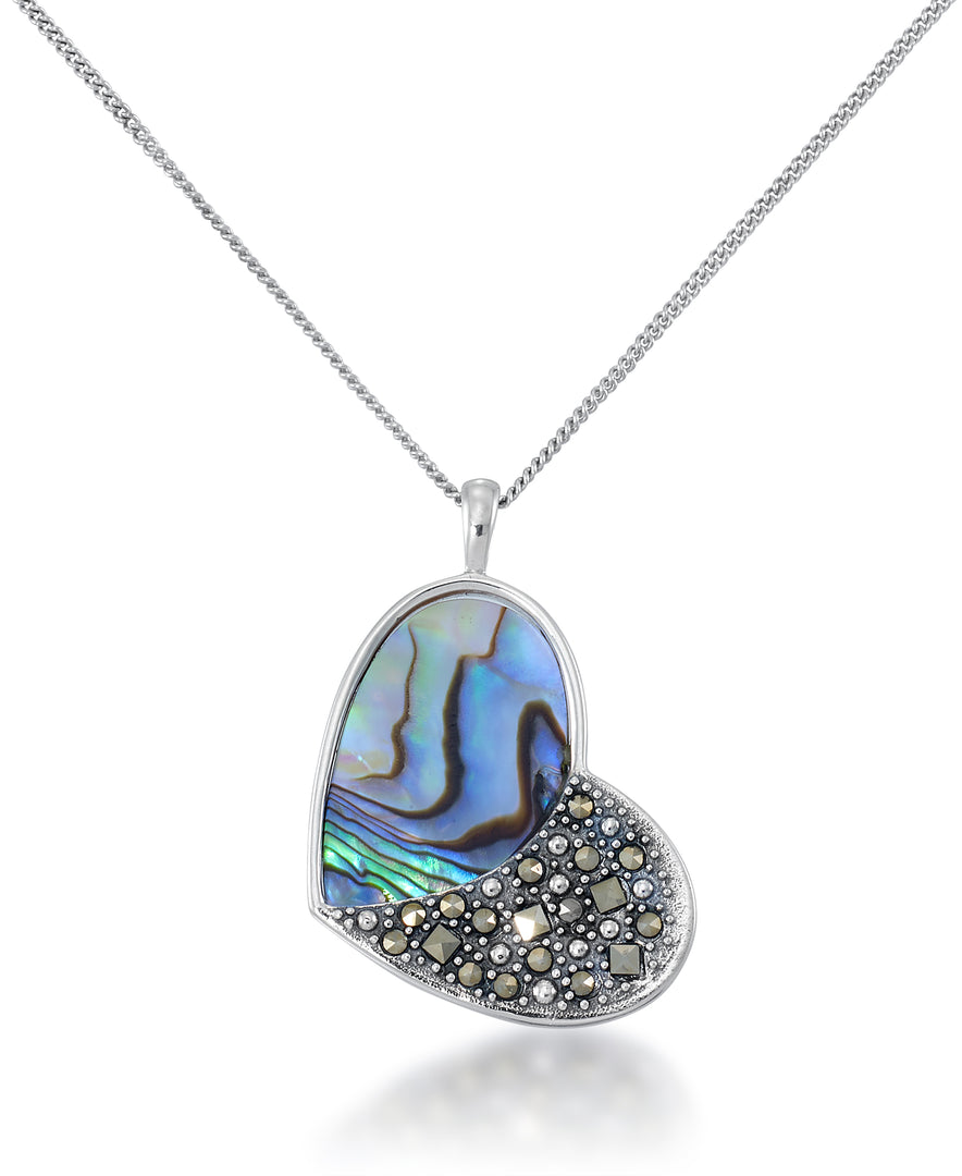 Sterling Silver_Tori Hill® Genuine Marcasite and Abalone Heart Pendant, 18" Chain_I_Heart_1