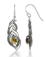 Load image into Gallery viewer, Sterling Silver_Tori Hill® Genuine Marcasite and Abalone Peacock Feather Dangle Earrings_I_Heart_1