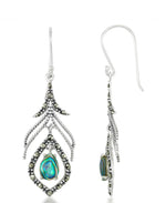 Load image into Gallery viewer, Sterling Silver_Tori Hill® Genuine Marcasite and Abalone Peacock Feather Dangle Earrings_I_Heart_1