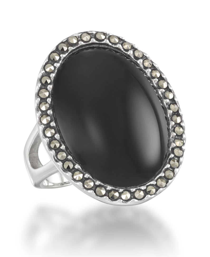 Sterling Silver_Tori Hill® Genuine Marcasite and Black Onyx Domed Oval Halo Ring_I_Heart_1