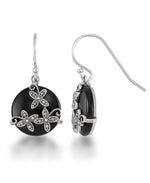 Load image into Gallery viewer, Sterling Silver_Tori Hill® Genuine Marcasite and Black Onyx Floral Round Dangle Earrings_I_Heart_1