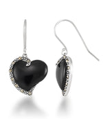 Load image into Gallery viewer, Sterling Silver_Tori Hill® Genuine Marcasite and Black Onyx Heart Dangle Earrings_I_Heart_1