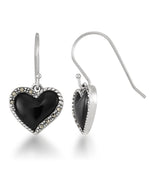 Load image into Gallery viewer, Sterling Silver_Tori Hill® Genuine Marcasite and Black Onyx Heart Dangle Earrings_I_Heart_1