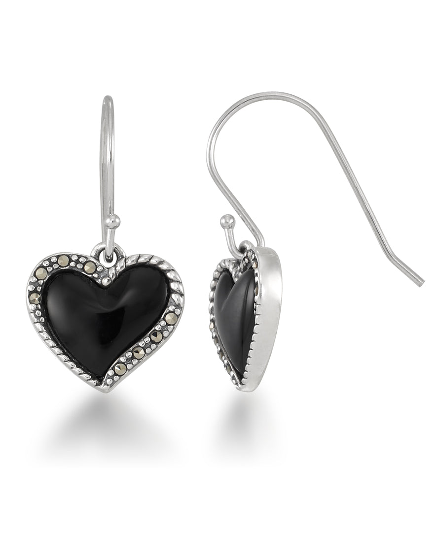 Sterling Silver_Tori Hill® Genuine Marcasite and Black Onyx Heart Dangle Earrings_I_Heart_1