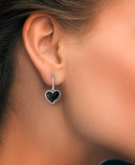 Load image into Gallery viewer, Sterling Silver_Tori Hill® Genuine Marcasite and Black Onyx Heart Dangle Earrings_I_Heart_1