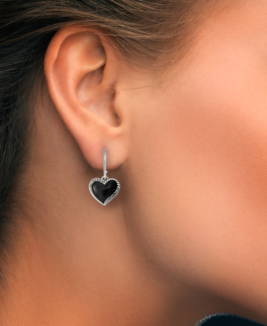 Sterling Silver_Tori Hill® Genuine Marcasite and Black Onyx Heart Dangle Earrings_I_Heart_1