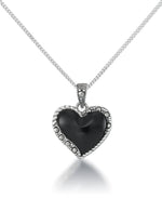 Load image into Gallery viewer, Sterling Silver_Tori Hill® Genuine Marcasite and Black Onyx Heart Pendant, 18"_I_Heart_1