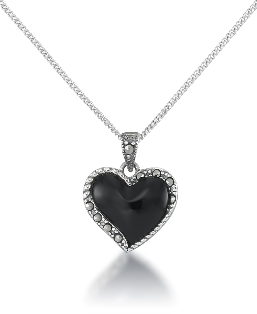 Sterling Silver_Tori Hill® Genuine Marcasite and Black Onyx Heart Pendant, 18"_I_Heart_1