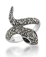 Load image into Gallery viewer, Sterling Silver_Tori Hill® Genuine Marcasite and Black Onyx Snake Ring_I_Heart_1