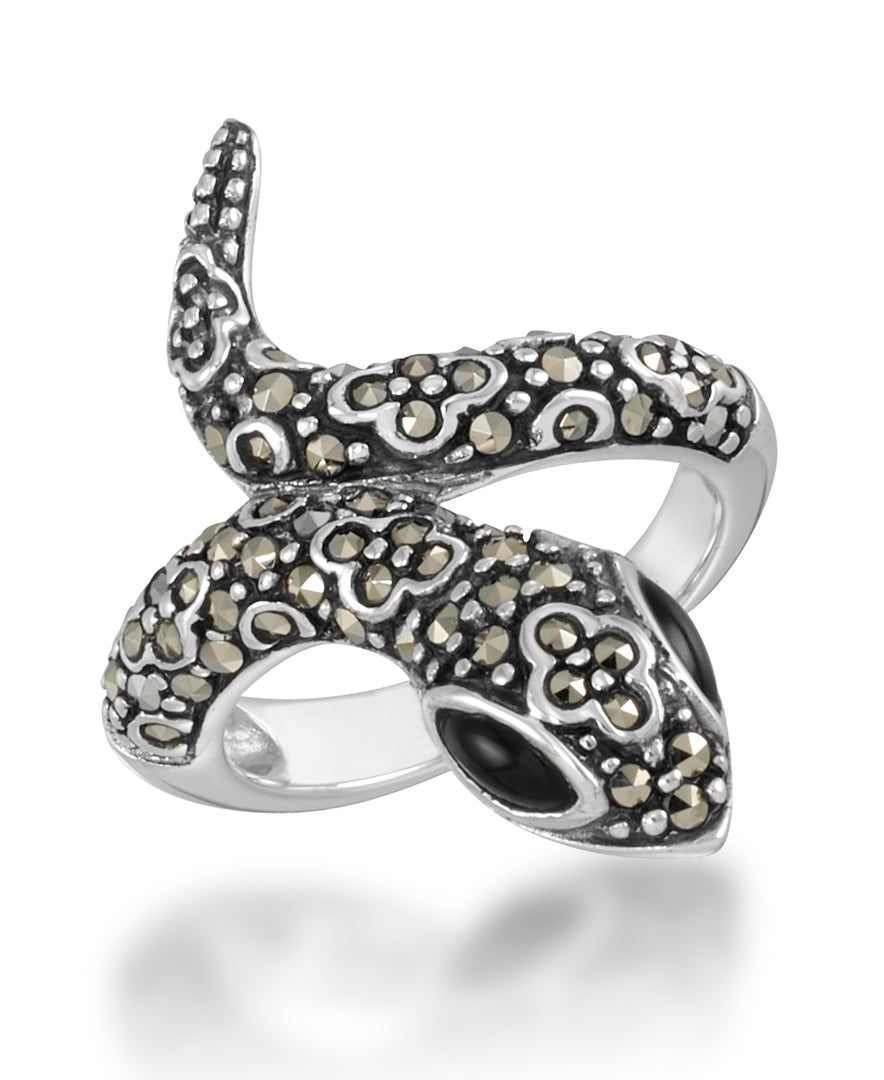 Sterling Silver_Tori Hill® Genuine Marcasite and Black Onyx Snake Ring_I_Heart_1